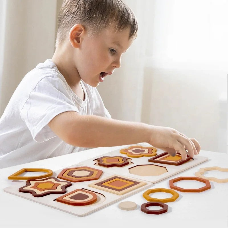 Montessori Wooden Geometric Shape Puzzle - Nesting Ring Pieces
