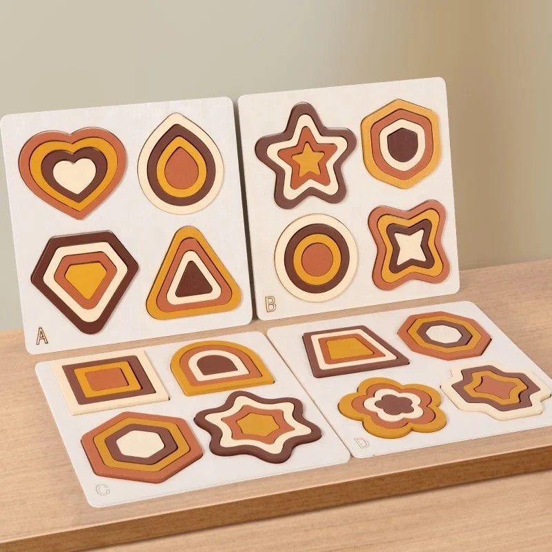 Montessori Wooden Geometric Shape Puzzle - Nesting Ring Pieces