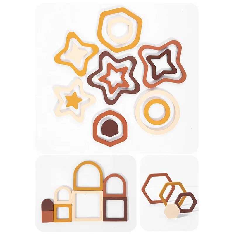Montessori Wooden Geometric Shape Puzzle - Nesting Ring Pieces