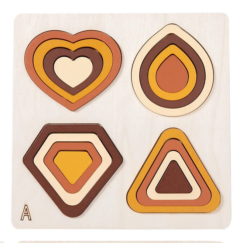 Montessori Wooden Geometric Shape Puzzle - Nesting Ring Pieces