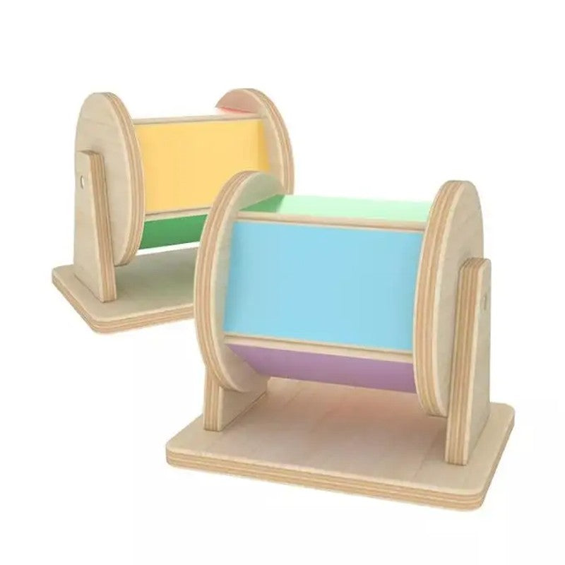 Montessori Wooden Rotating Drum Cylinder with Pastel-Colored Panels Musical Toy