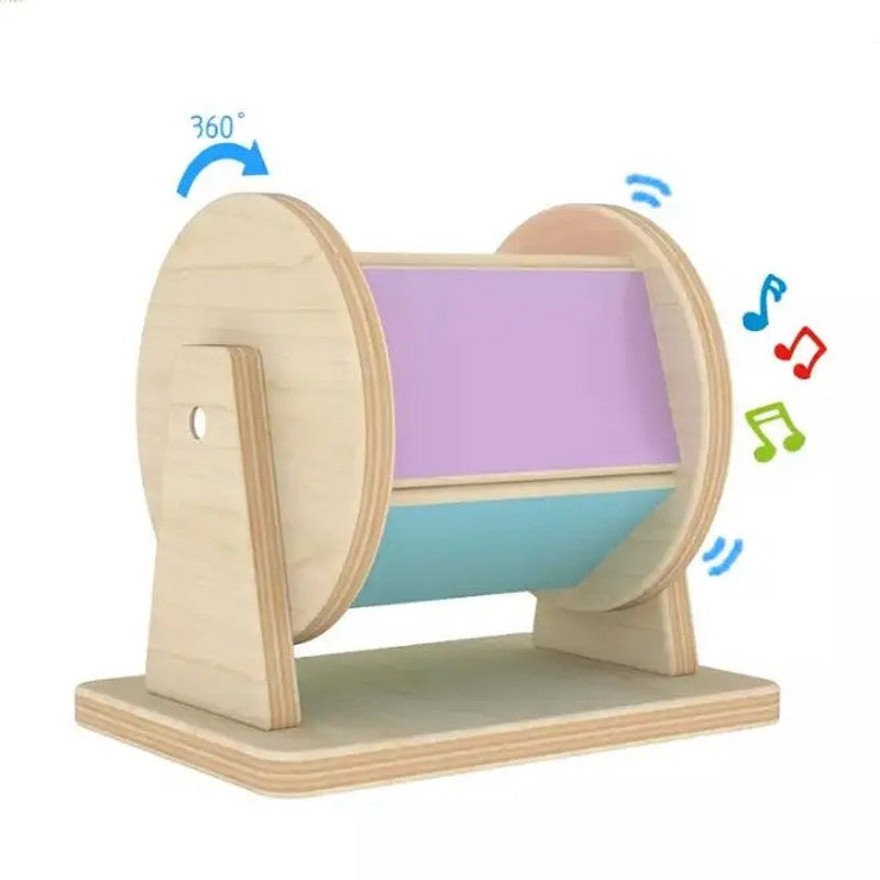 Montessori Wooden Rotating Drum Cylinder with Pastel-Colored Panels Musical Toy
