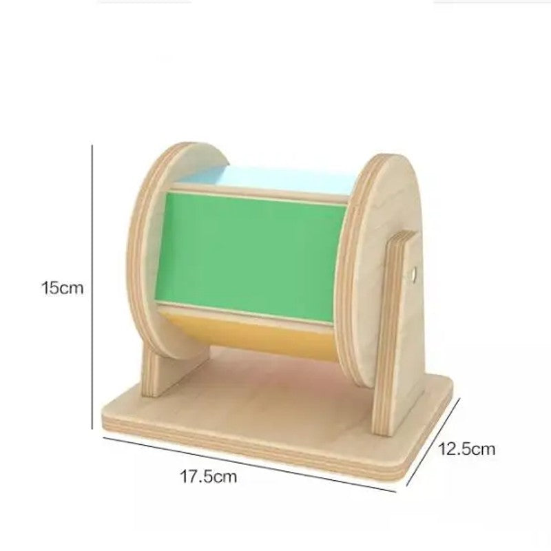 Montessori Wooden Rotating Drum Cylinder with Pastel-Colored Panels Musical Toy