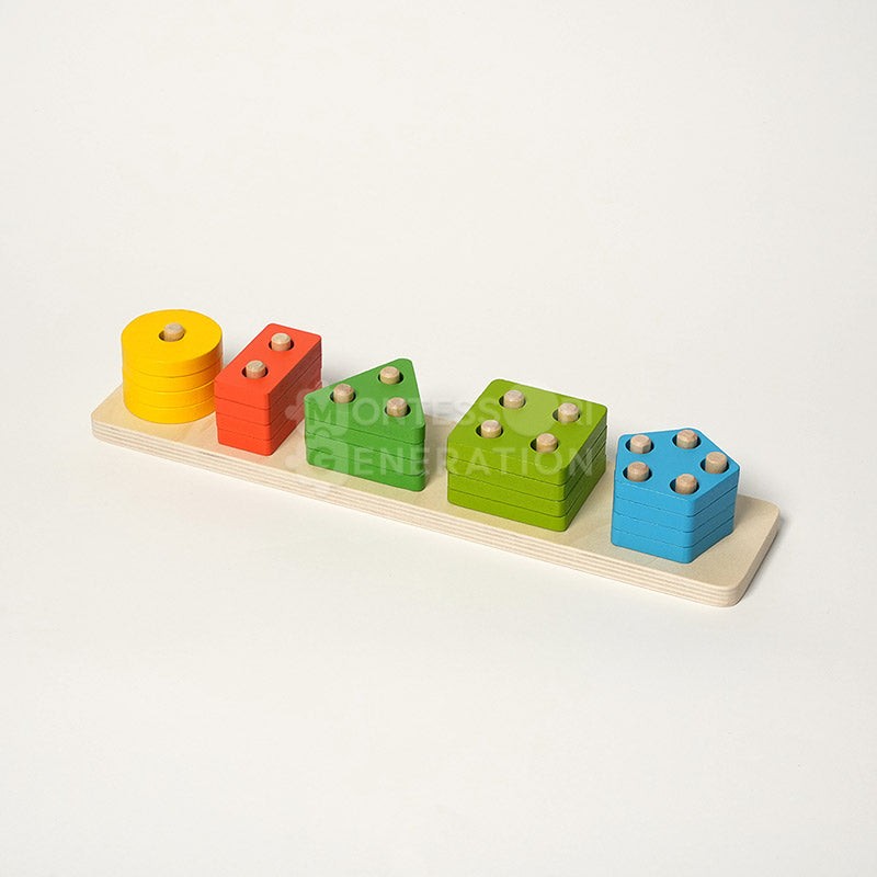 Montessori Wooden Shape Sorting and Stacking Toy - Educational Building Blocks Set