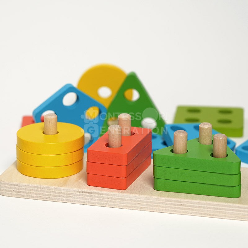 Montessori Wooden Shape Sorting and Stacking Toy - Educational Building Blocks Set