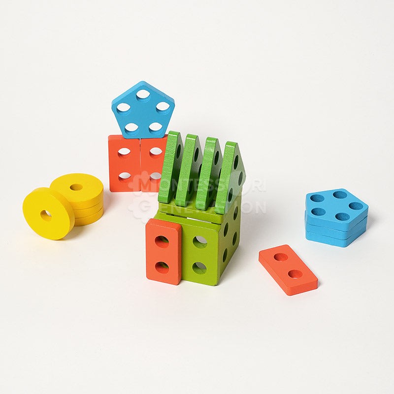 Montessori Wooden Shape Sorting and Stacking Toy - Educational Building Blocks Set