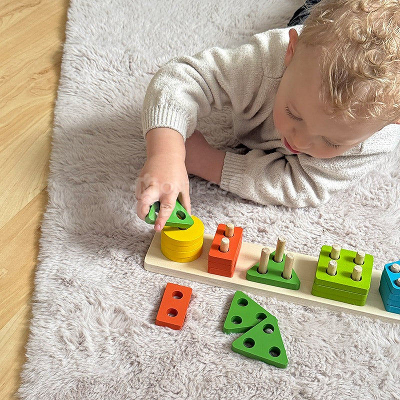Montessori Wooden Shape Sorting and Stacking Toy - Educational Building Blocks Set
