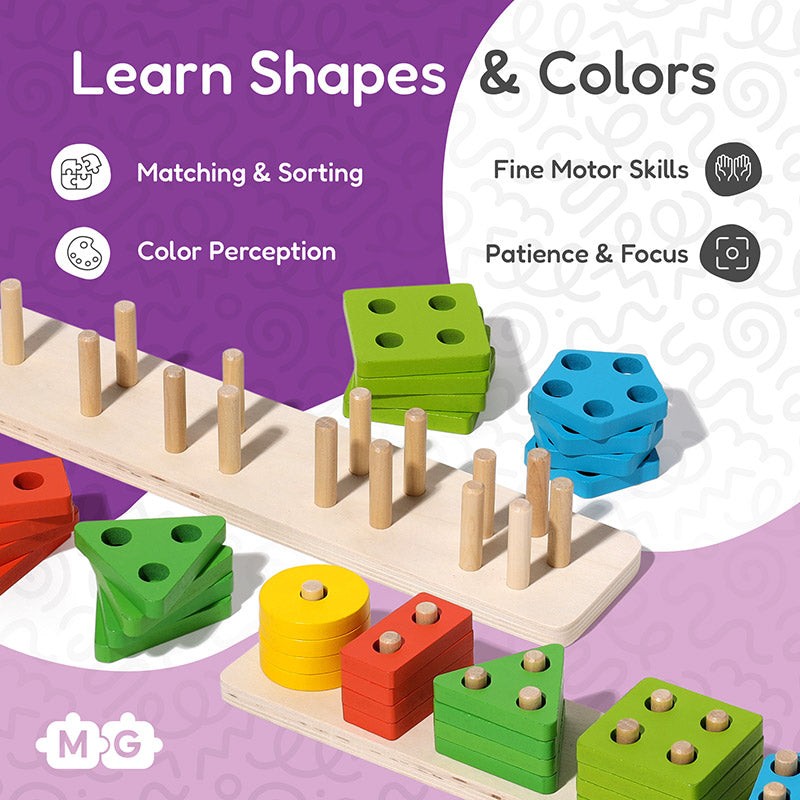 Montessori Wooden Shape Sorting and Stacking Toy - Educational Building Blocks Set