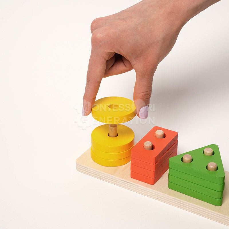 Montessori Wooden Shape Sorting and Stacking Toy - Educational Building Blocks Set