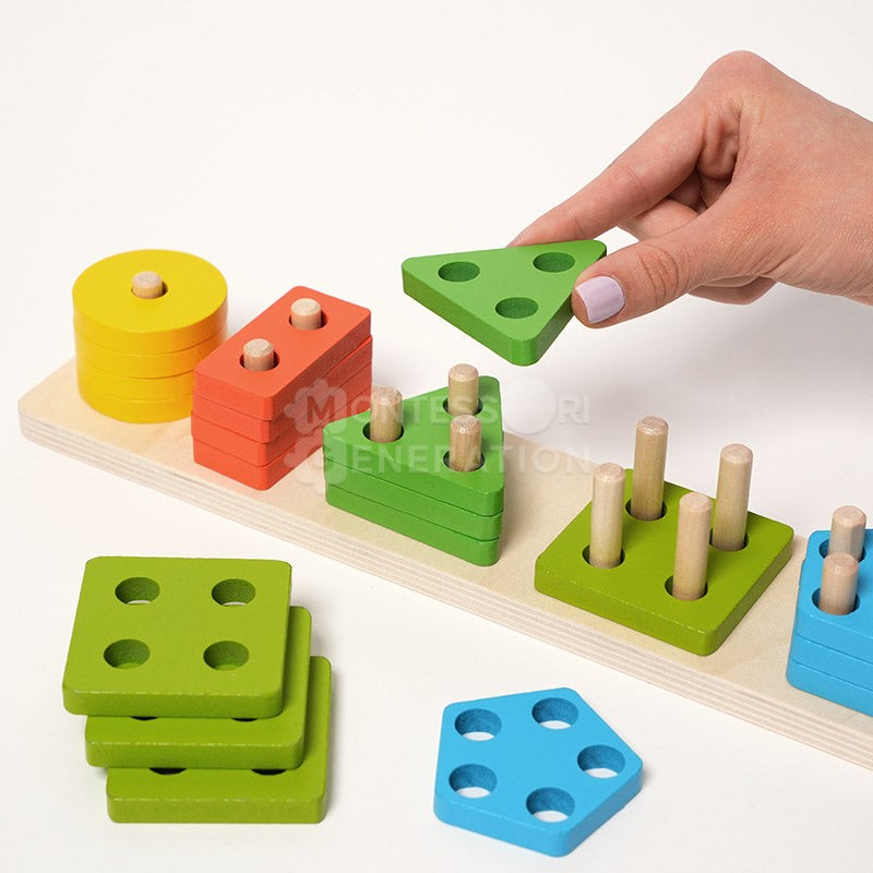 Montessori Wooden Shape Sorting and Stacking Toy - Educational Building Blocks Set