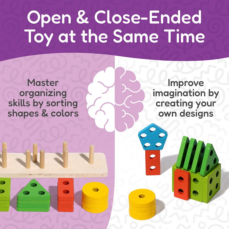 Montessori Wooden Shape Sorting and Stacking Toy - Educational Building Blocks Set