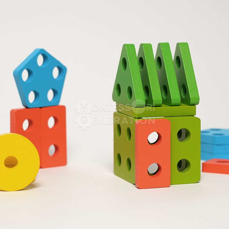 Montessori Wooden Shape Sorting and Stacking Toy - Educational Building Blocks Set