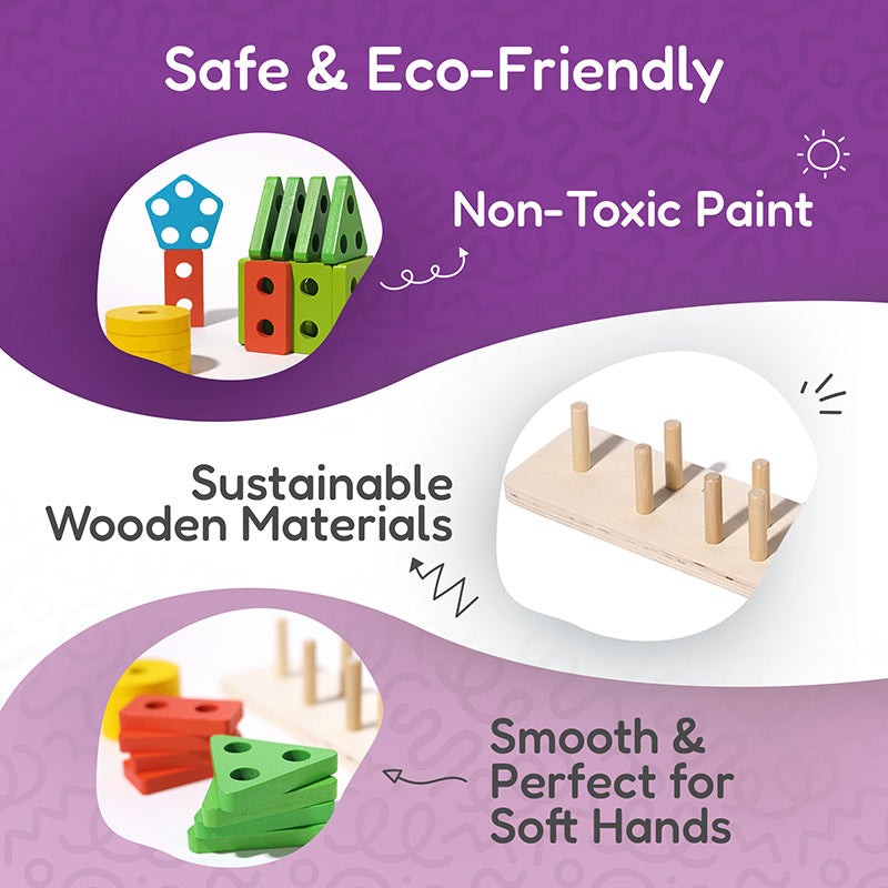Montessori Wooden Shape Sorting and Stacking Toy - Educational Building Blocks Set