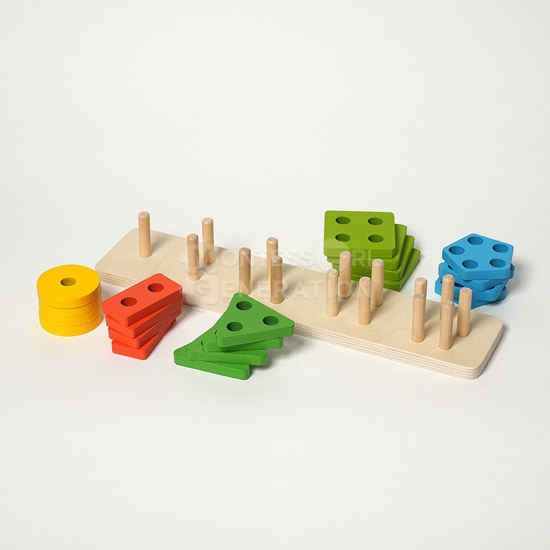 Montessori Wooden Shape Sorting and Stacking Toy - Educational Building Blocks Set