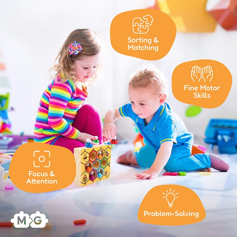 Montessori Wooden Sorting and Matching Toy - Beehive Theme