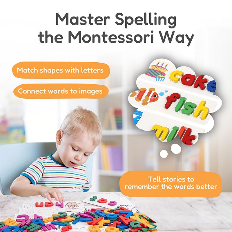 Montessori Wooden Spelling Game - Letters and Picture Cards