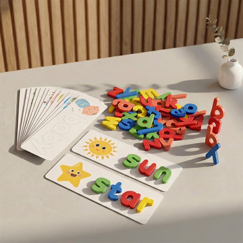 Montessori Wooden Spelling Game - Letters and Picture Cards