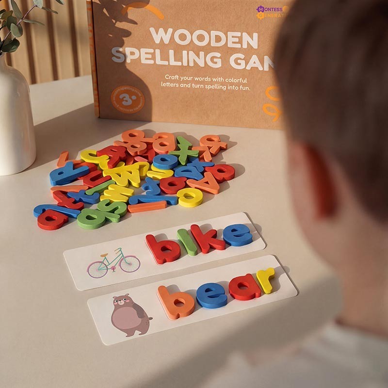 Montessori Wooden Spelling Game - Letters and Picture Cards