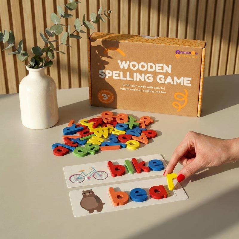 Montessori Wooden Spelling Game - Letters and Picture Cards