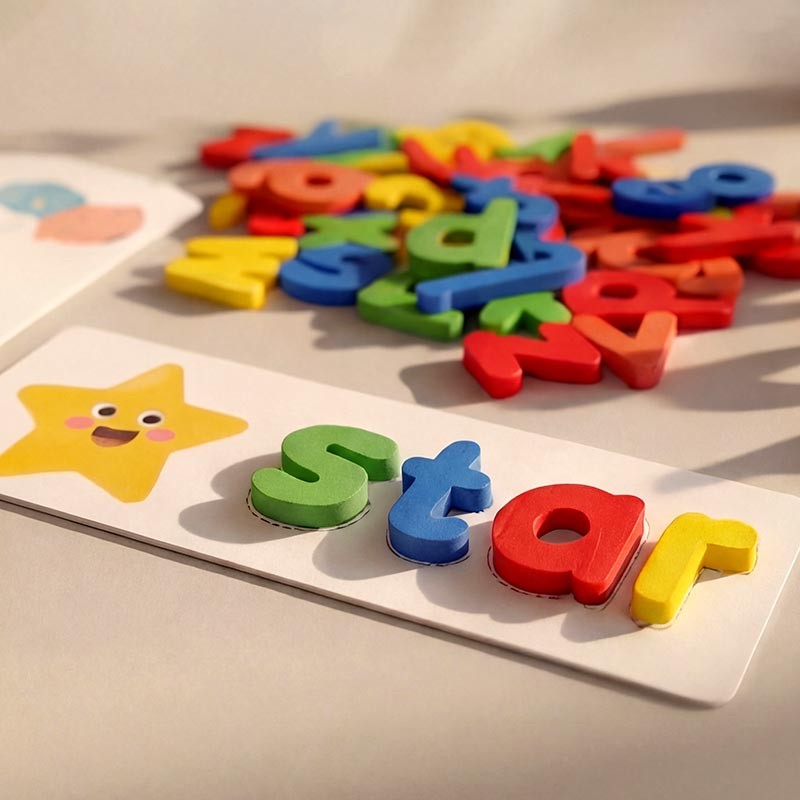 Montessori Wooden Spelling Game - Letters and Picture Cards