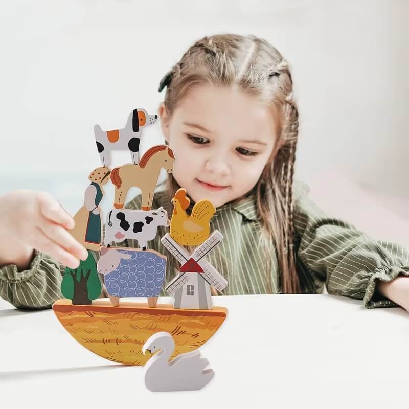 Montessori Wooden Toy Farm Playset with Transformable Carry Bag