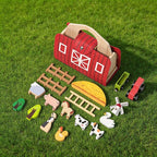 Montessori Wooden Toy Farm Playset with Transformable Carry Bag