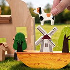 Montessori Wooden Toy Farm Playset with Transformable Carry Bag