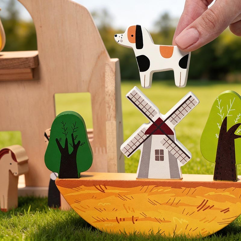 Montessori Wooden Toy Farm Playset with Transformable Carry Bag