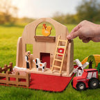 Montessori Wooden Toy Farm Playset with Transformable Carry Bag