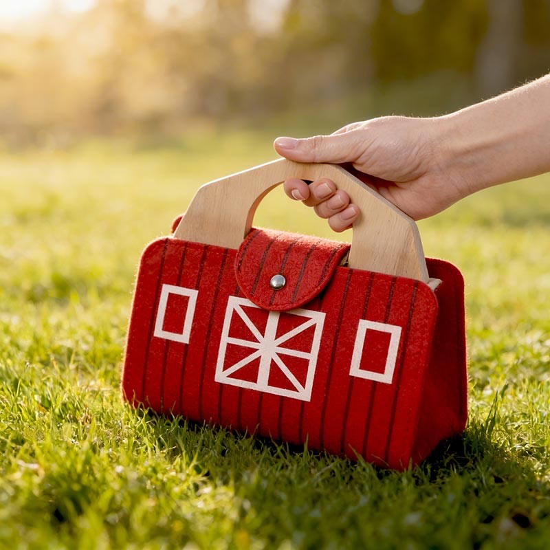 Montessori Wooden Toy Farm Playset with Transformable Carry Bag