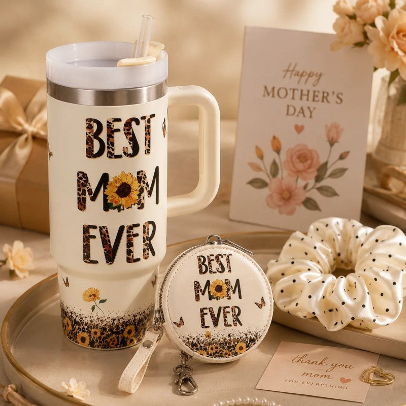Mother's Day Gift Set - Tumbler with Straw, Coin Purse and Scrunchie