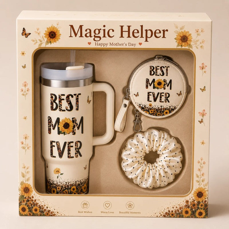 Mother's Day Gift Set - Tumbler with Straw, Coin Purse and Scrunchie