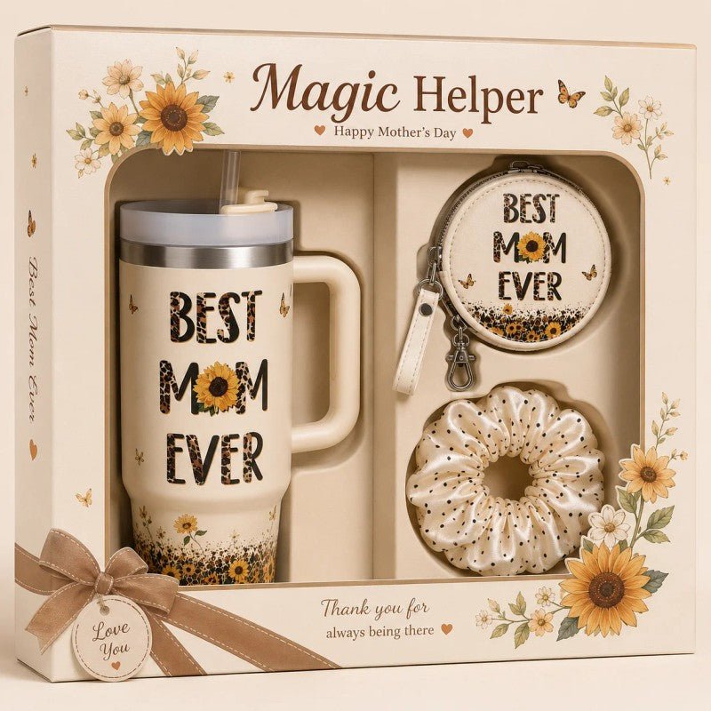Mother's Day Gift Set - Tumbler with Straw, Coin Purse and Scrunchie