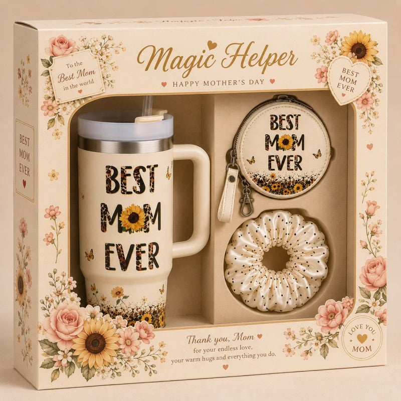 Mother's Day Gift Set - Tumbler with Straw, Coin Purse and Scrunchie