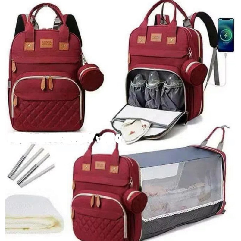 Multifunctional Baby Diaper Backpack - Foldable Bed Compartment