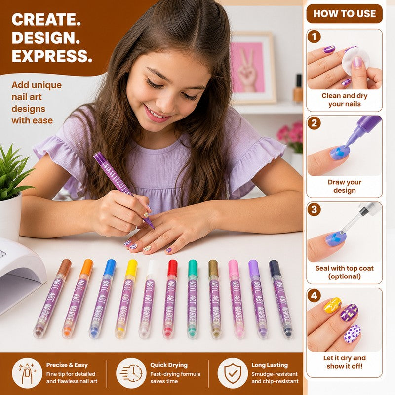 Nail Art Marker Set - Precision Tip Pens