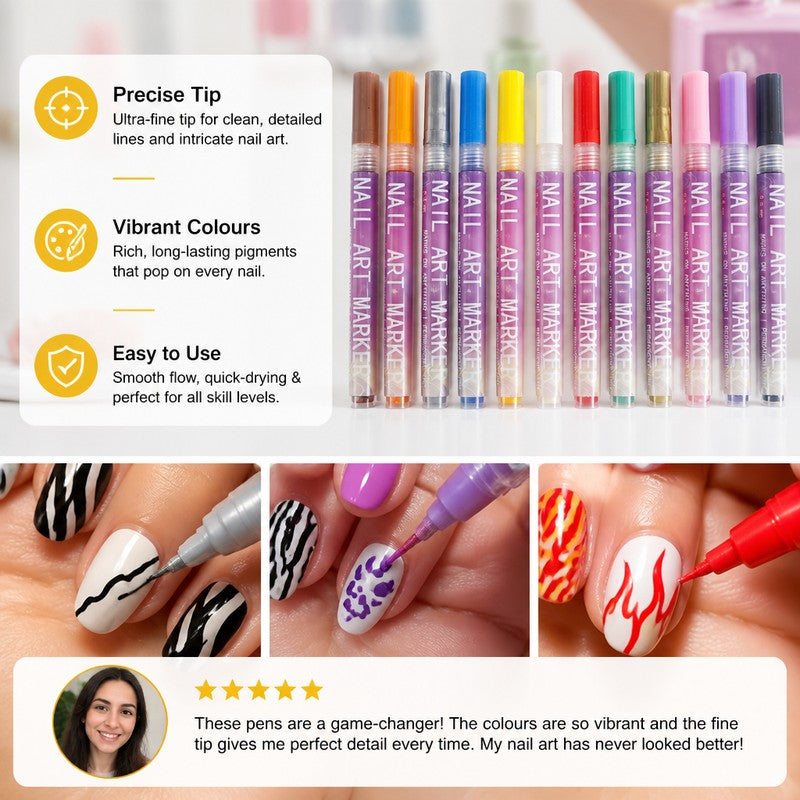 Nail Art Marker Set - Precision Tip Pens