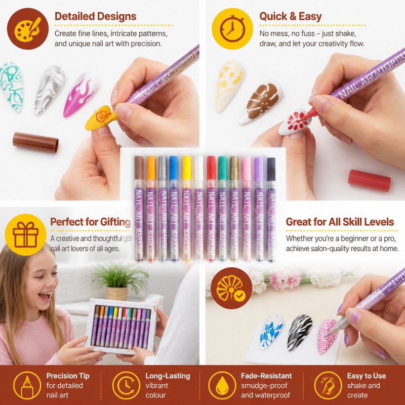 Nail Art Marker Set - Precision Tip Pens