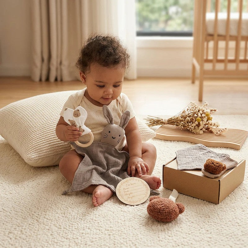 Newborn Baby Gift Set - 6-Piece with Animal Appliqué