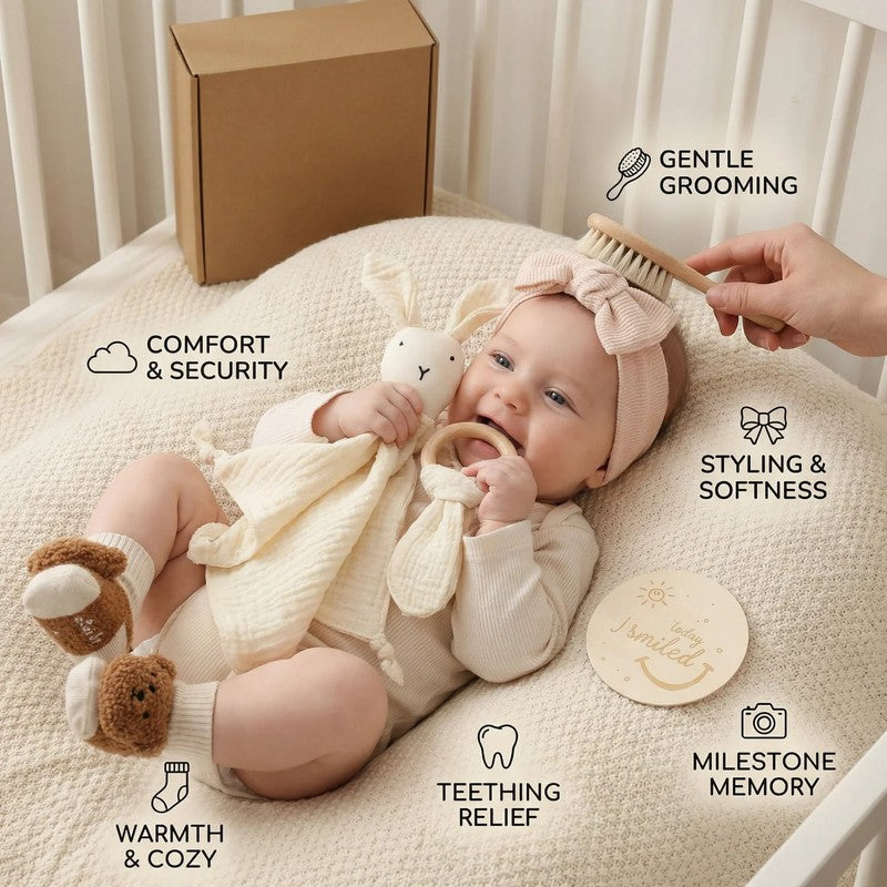 Newborn Baby Gift Set - 6-Piece with Animal Appliqué