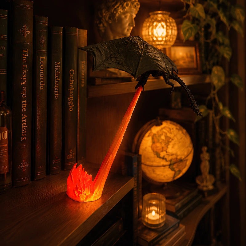 Night Light with Sculpted Dragon Figure - Dynamic Flying Pose