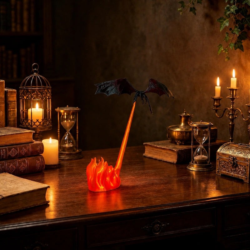Night Light with Sculpted Dragon Figure - Dynamic Flying Pose