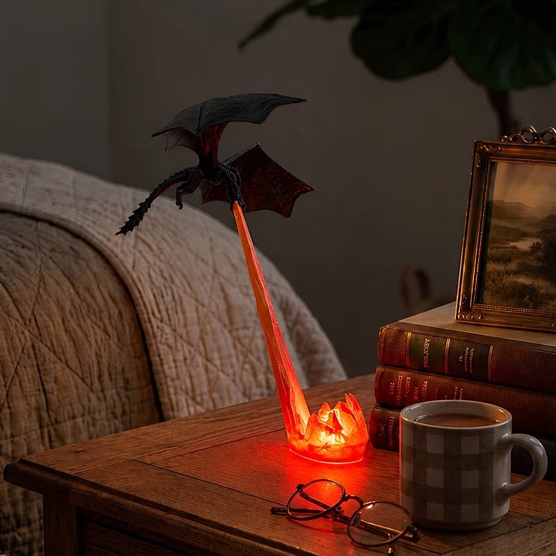 Night Light with Sculpted Dragon Figure - Dynamic Flying Pose