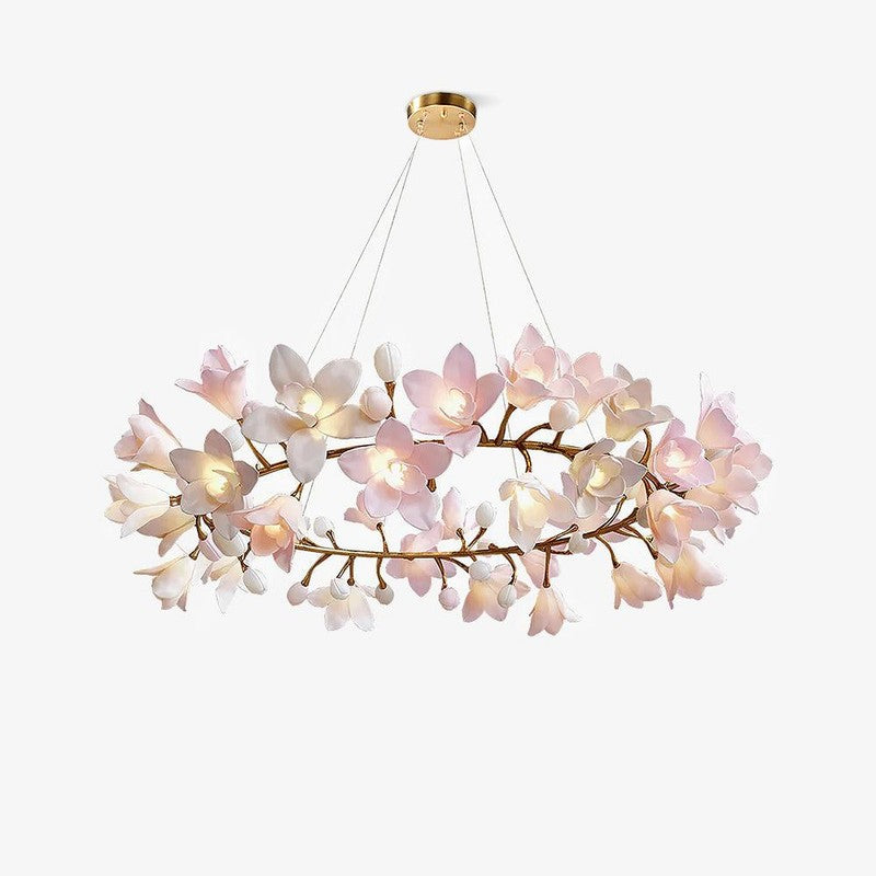 Pendant Lamp - Ring-shaped Chandelier with Blossom Detailing