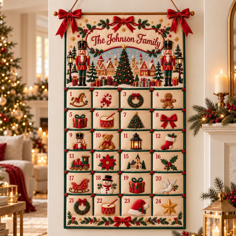 Personalized Advent Calendar Wall Hanging - Nutcracker Christmas Village Scene