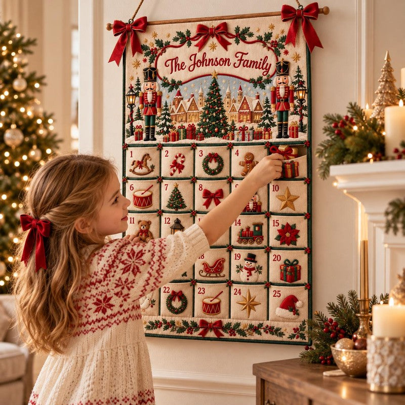 Personalized Advent Calendar Wall Hanging - Nutcracker Christmas Village Scene