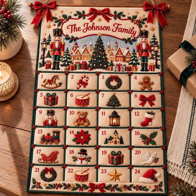 Personalized Advent Calendar Wall Hanging - Nutcracker Christmas Village Scene