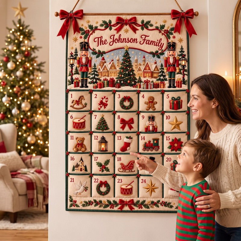 Personalized Advent Calendar Wall Hanging - Nutcracker Christmas Village Scene