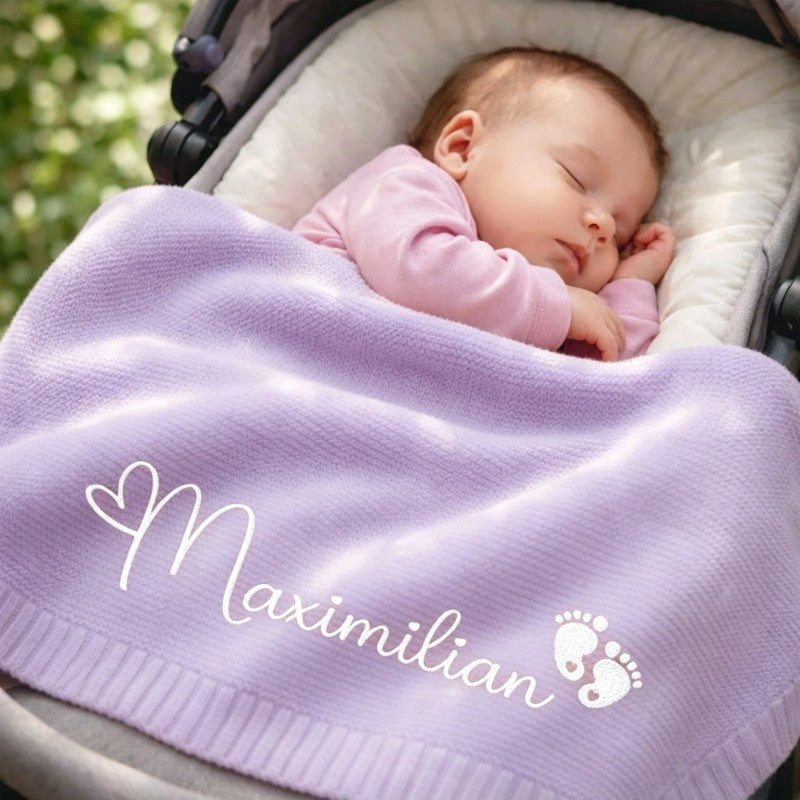 Personalized Baby Blanket - Knitted with Embroidered Name