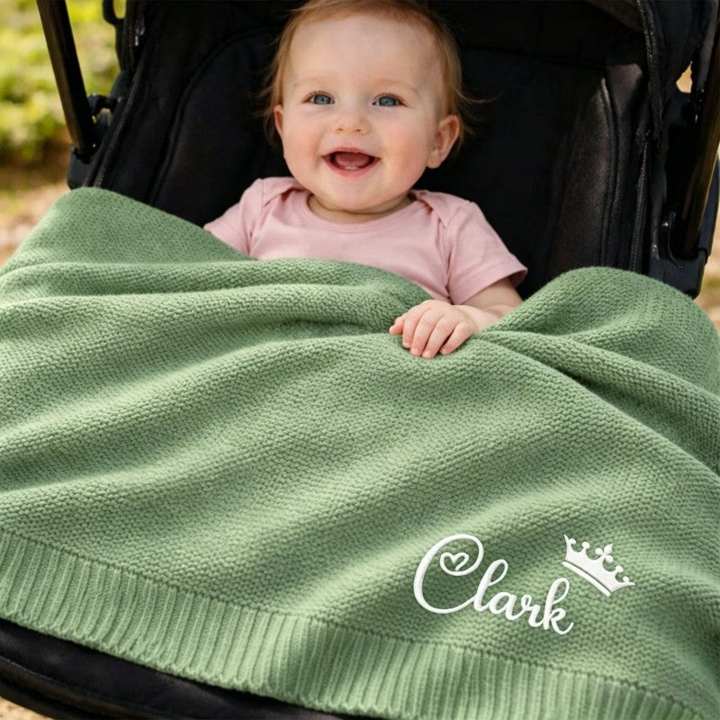 Personalized Baby Blanket - Knitted with Embroidered Name